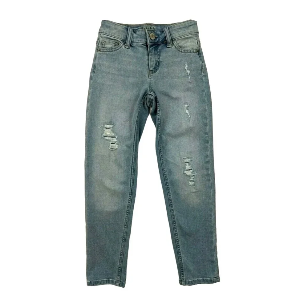 JUSTICE Girls Girlfriend Stretch Distressed Jeans Size 8 slim Boho Grunge BTS